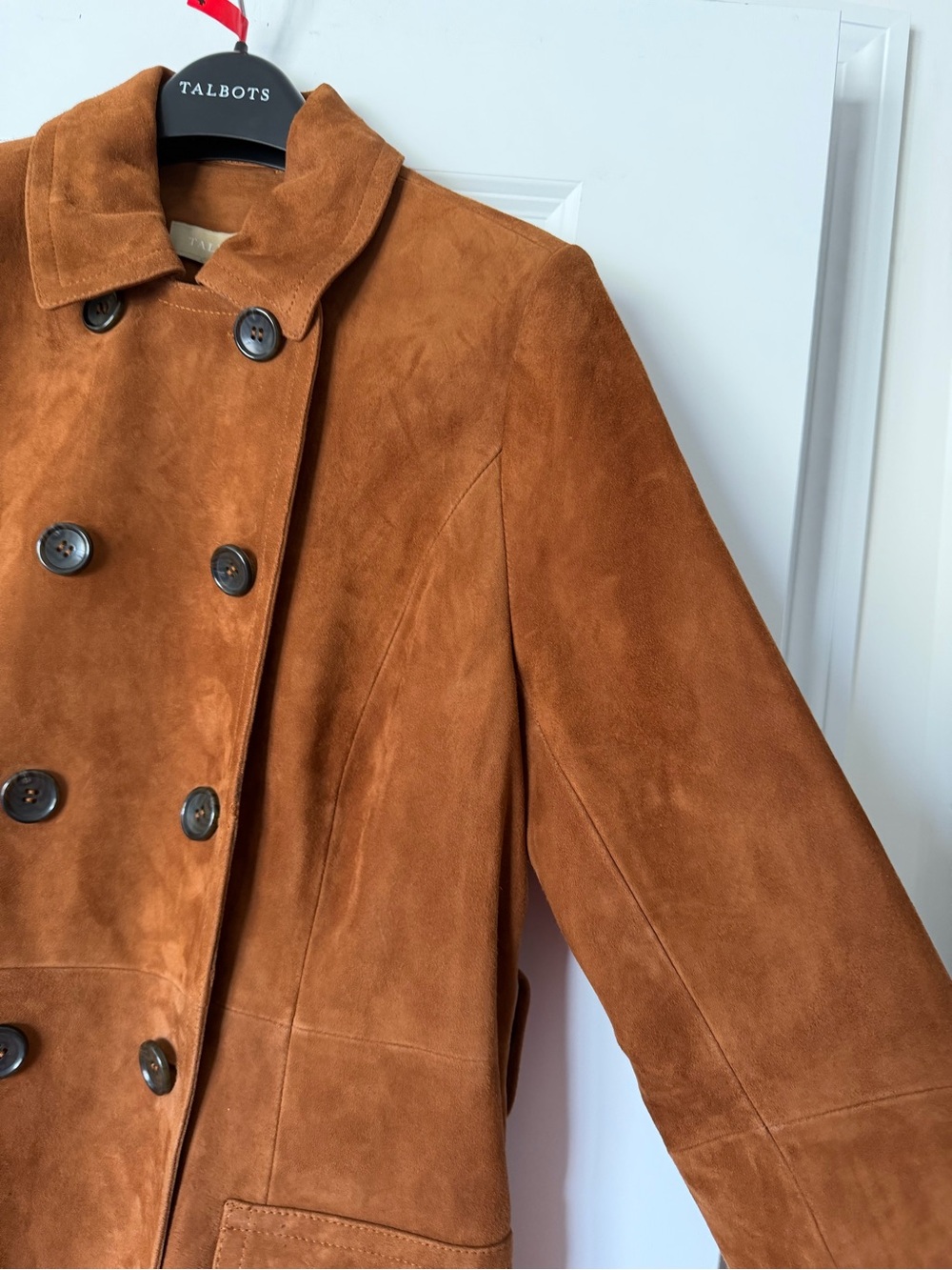 Talbots Brown Suede Double-Breasted Trench Coat - Picture 11 of 15